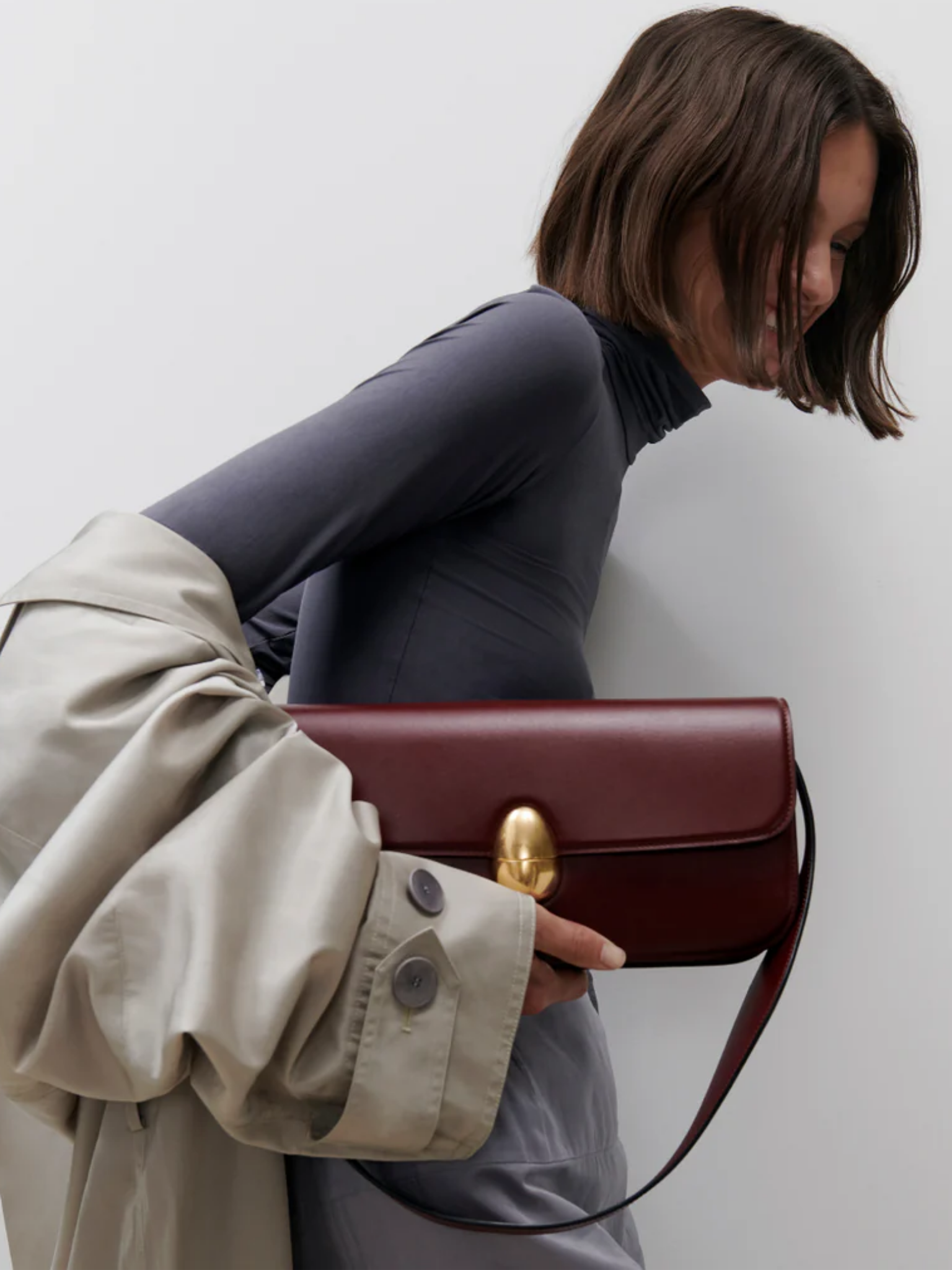 HerPorte-Burgundy Phoenix baguette Shoulder Calf Leather Bag