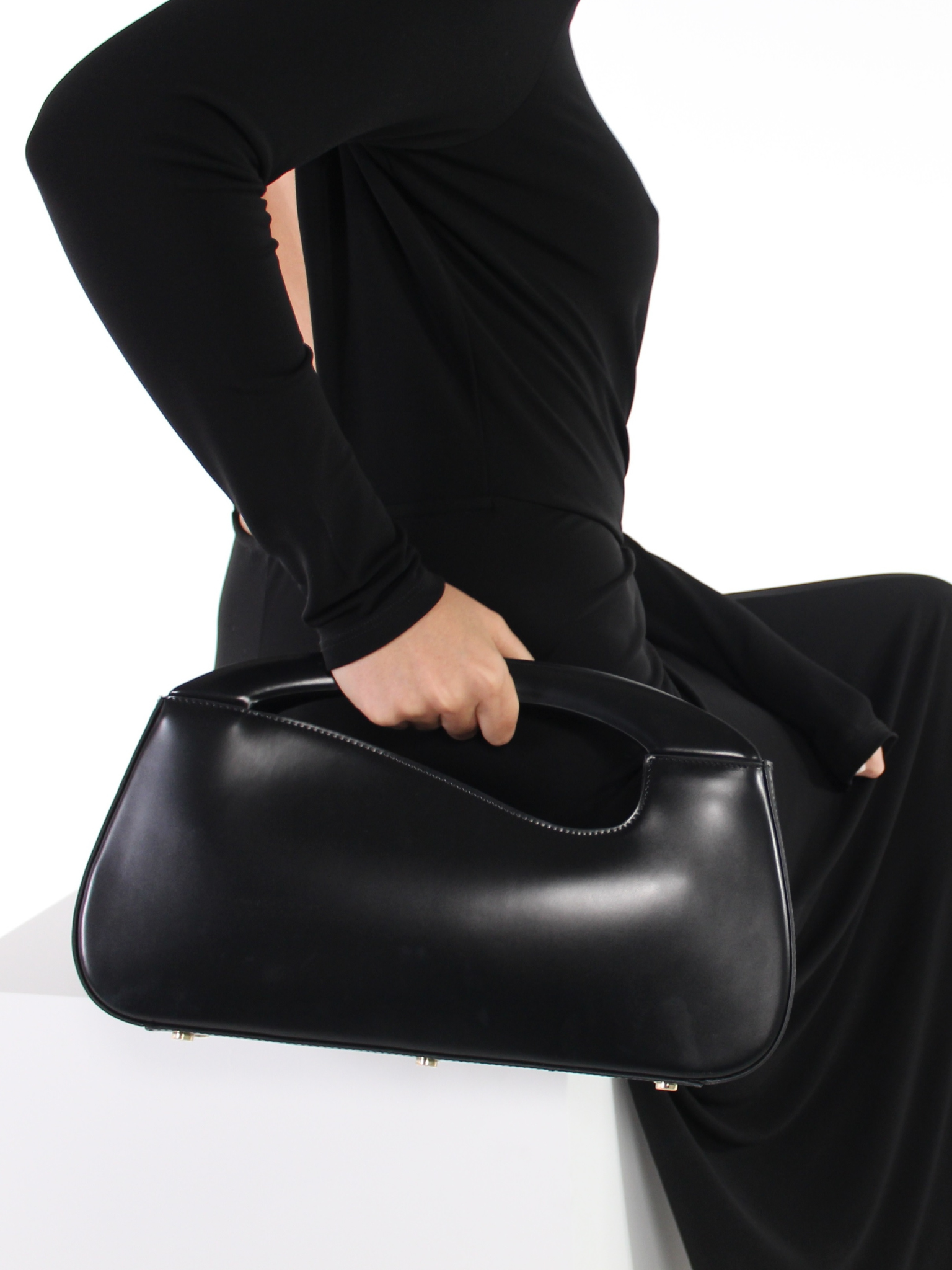 HerPorte-Large Curve Shoulder Bag with Leather Strap