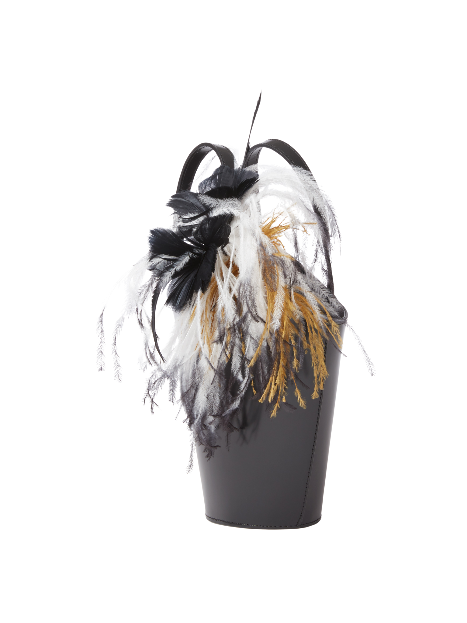 HerPorte-Iconic Infinity Bucket Bag with Black and White Feather