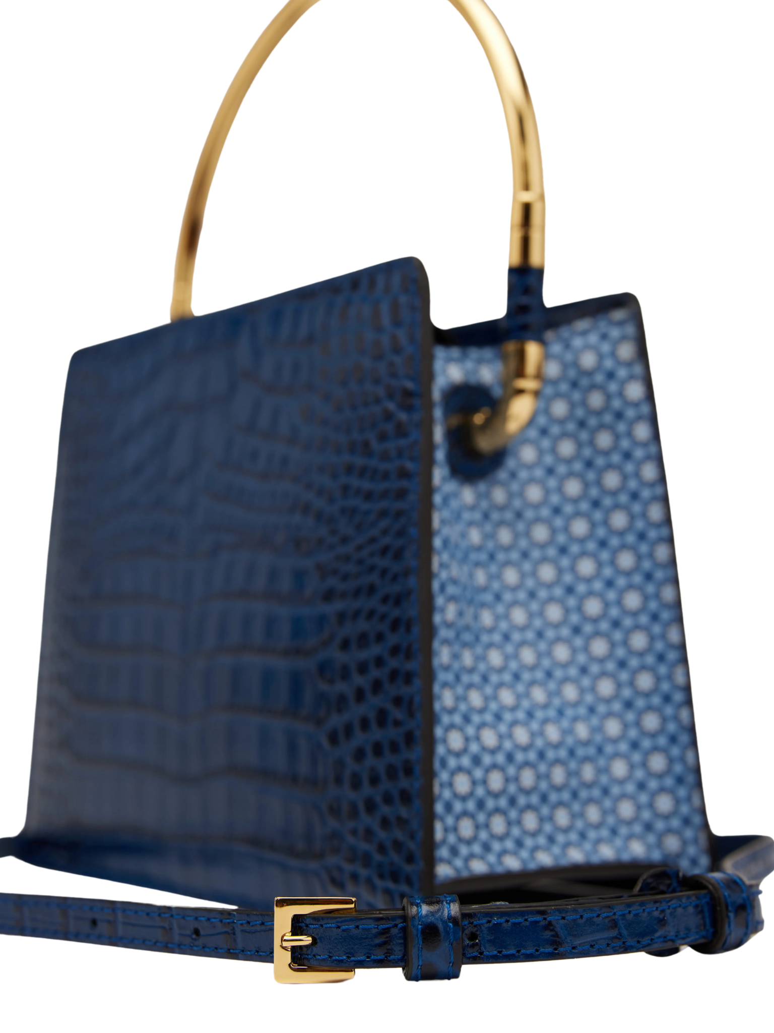 HerPorte-Rania Blue Golden Top Handle Bag