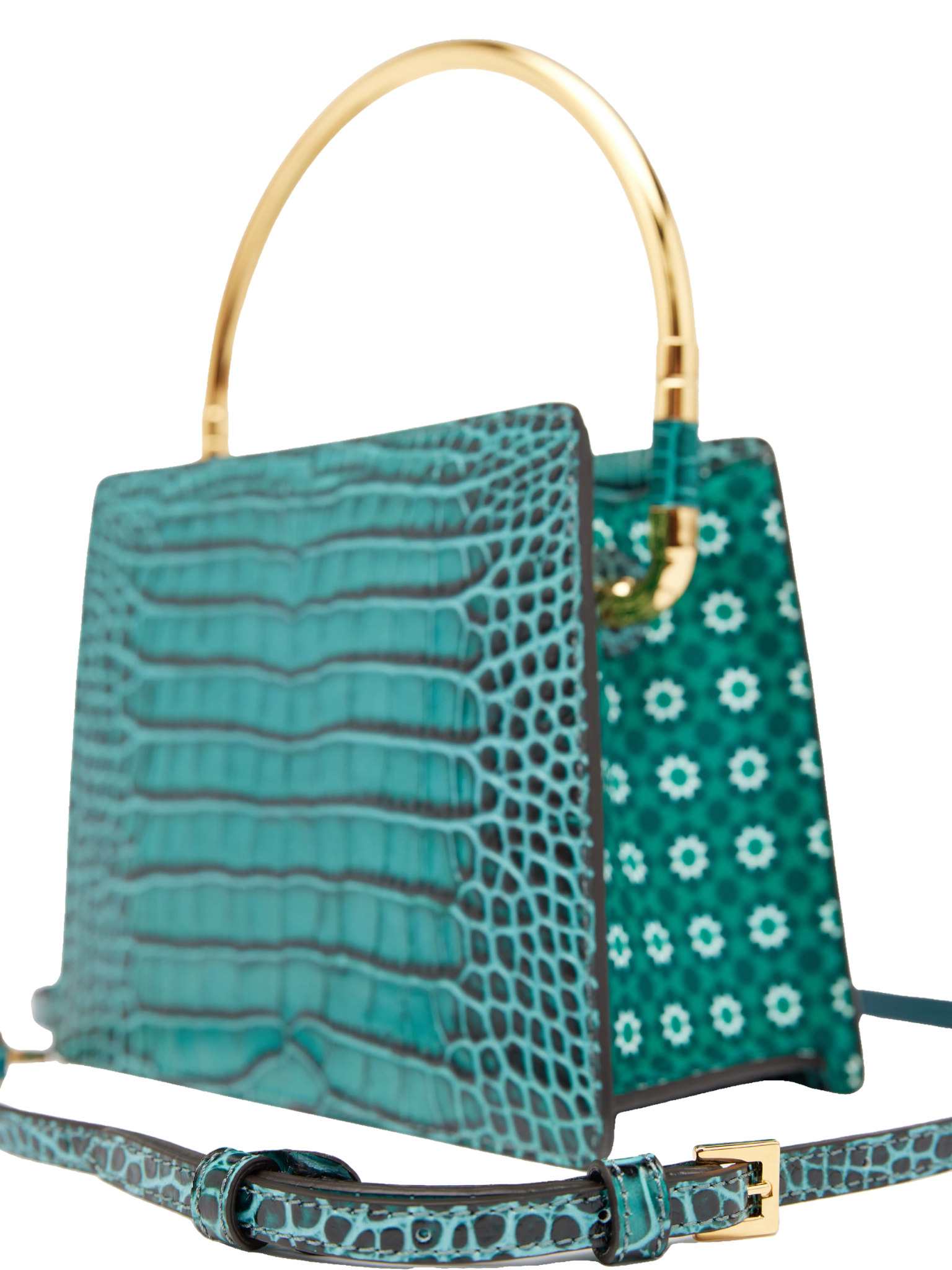 HerPorte-Rania Green Golden Top Handle Bag