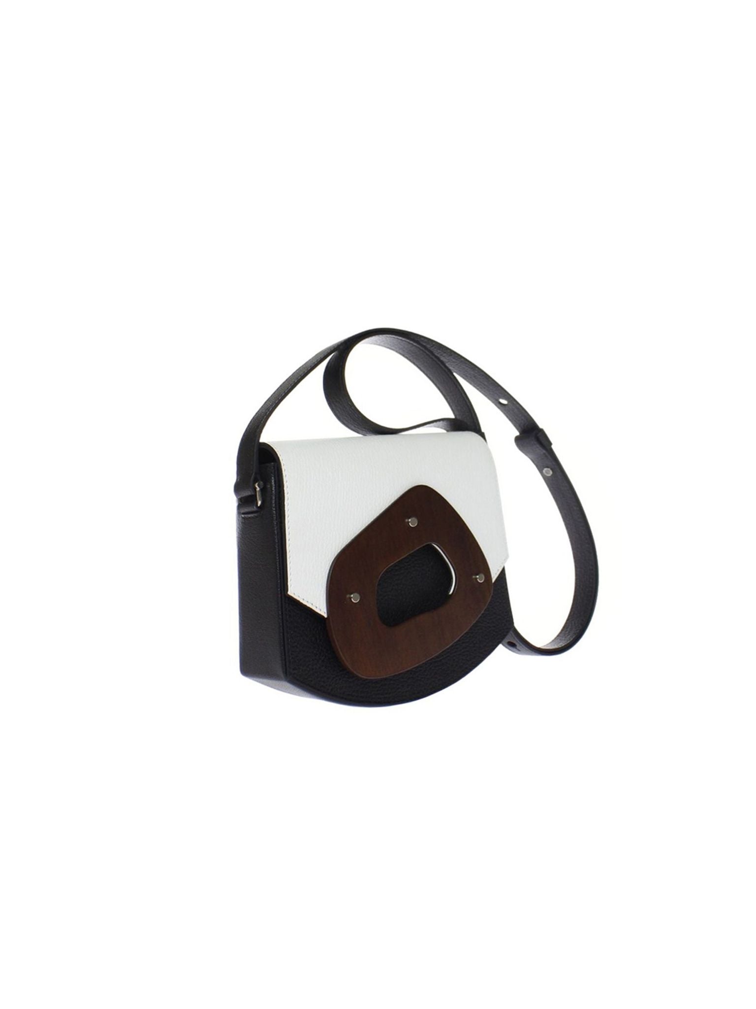 HerPorte-Black/White with Dark Wood Amorphe Medium Crossbody Bag