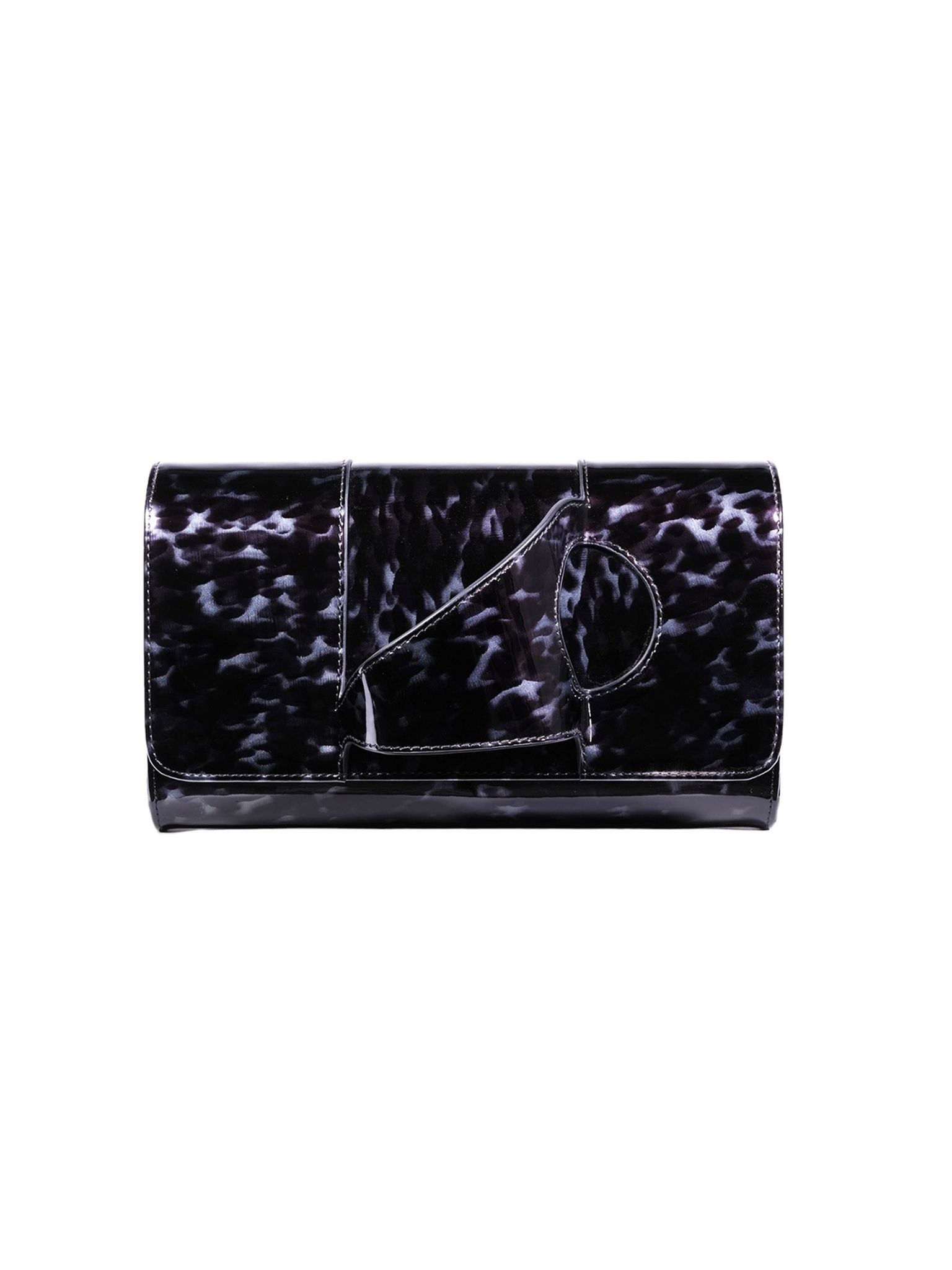 HerPorte-Écaille Black Patent Graine Asymétrique Clutch