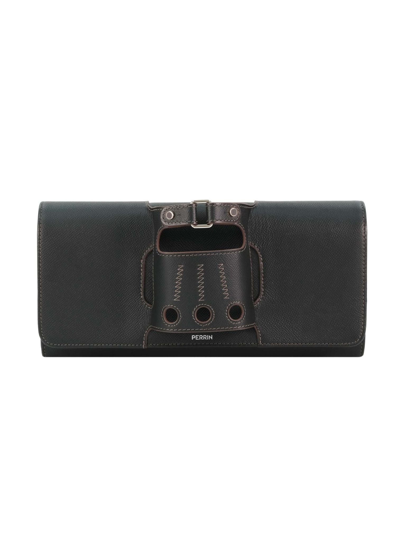 HerPorte-Black Grainé with Espresso Stitching Cabriolet Clutch