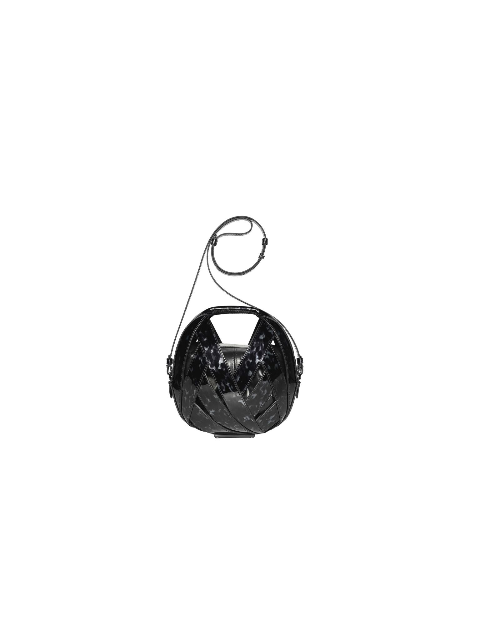 HerPorte-Écaille Black Patent Petit Panier Basket Weave Purse