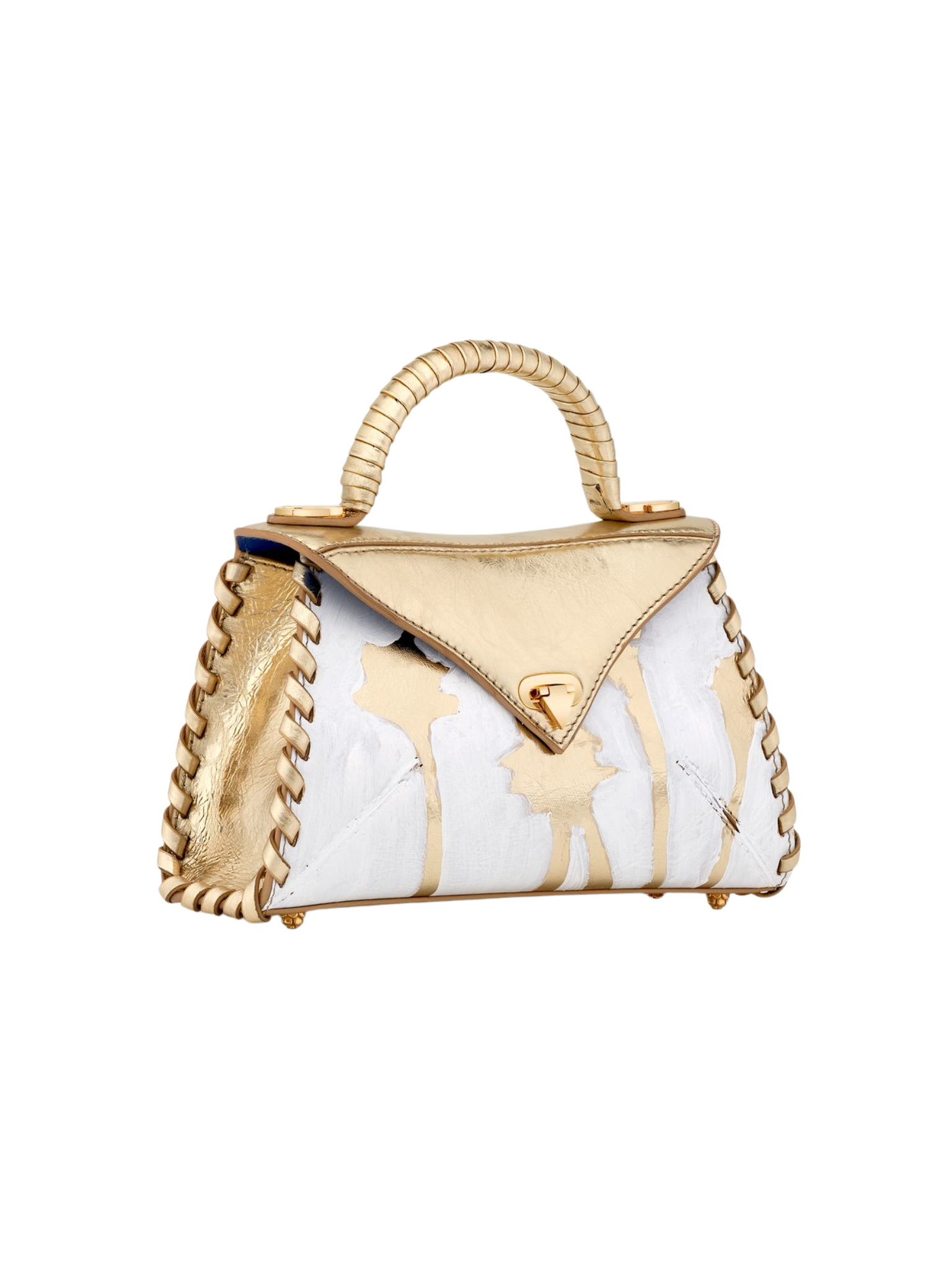 HerPorte-Hand Painted 'Palm Trees' Golden Halo Top Handle Bag