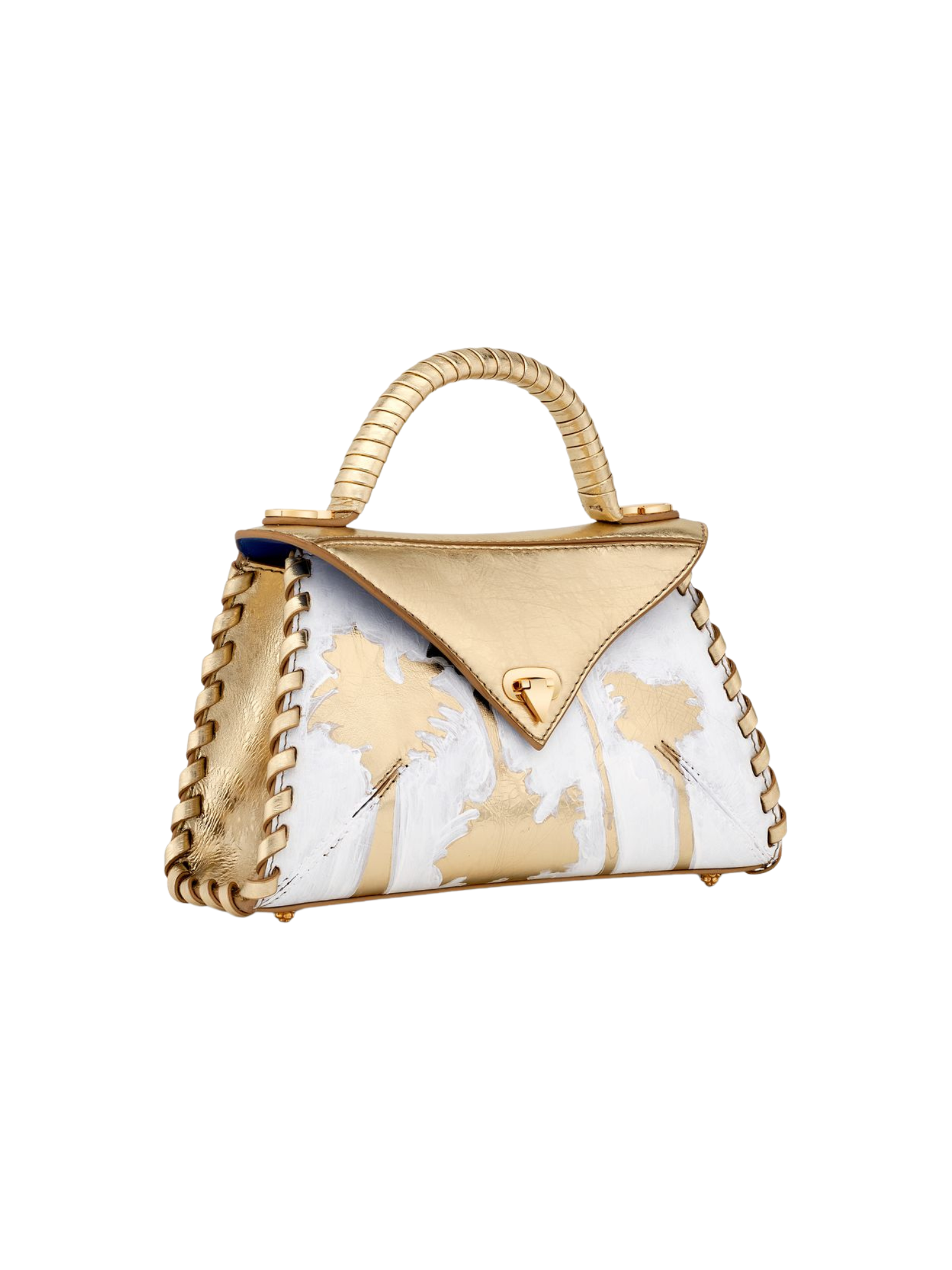 HerPorte-Hand Painted 'Palm Trees' Golden Halo Top Handle Bag