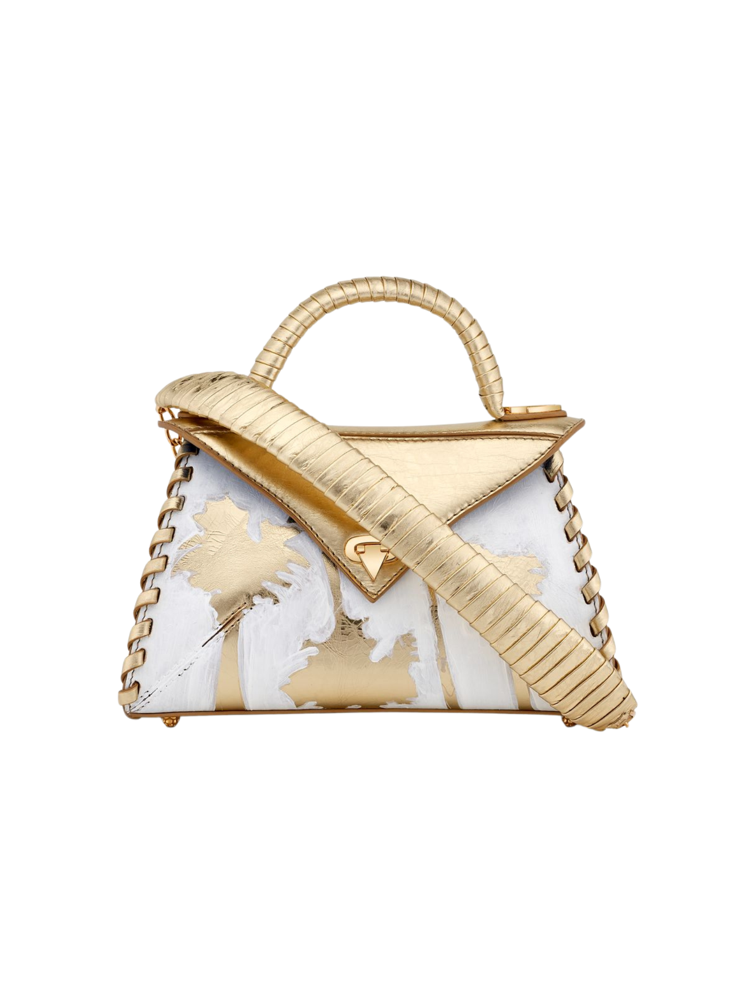 HerPorte-Hand Painted 'Palm Trees' Golden Halo Top Handle Bag