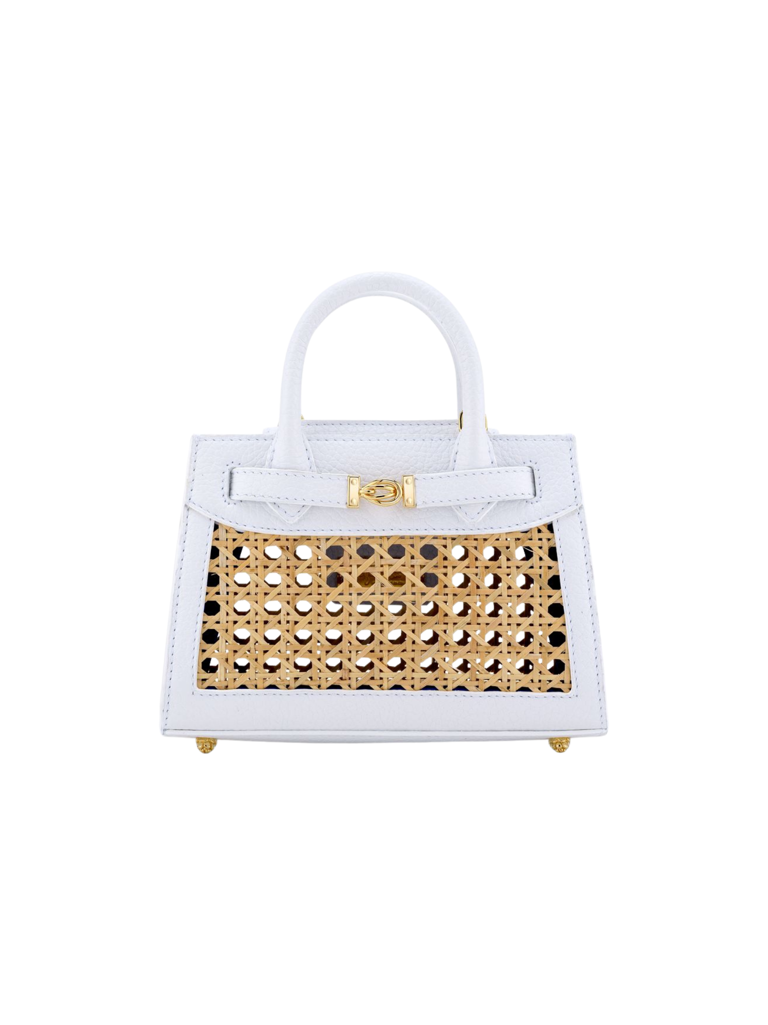 HerPorte-Marshmallow Pebbled Leather and Natural Cain Wicker Winnie Handbag