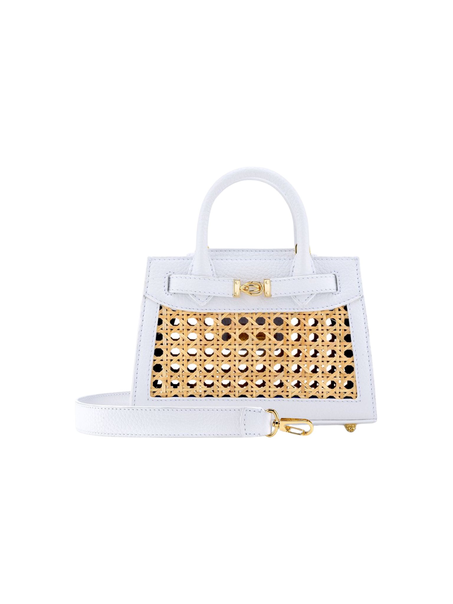 HerPorte-Marshmallow Pebbled Leather and Natural Cain Wicker Winnie Handbag