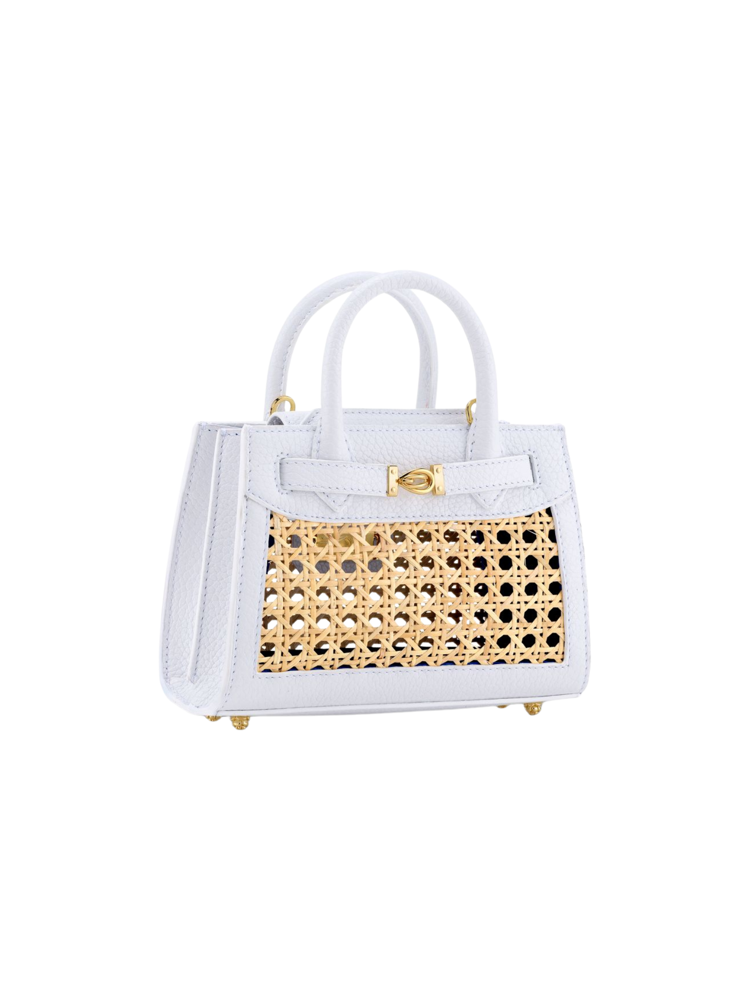 HerPorte-Marshmallow Pebbled Leather and Natural Cain Wicker Winnie Handbag